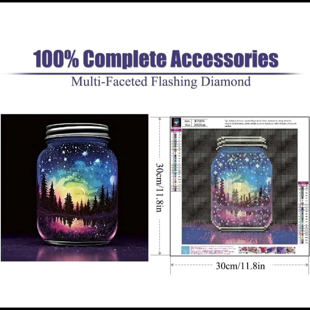 Mason Jar Trees Colorful Night Stars Sky Reflection 5D Diamond Painting Kit New - Picture 4 of 9